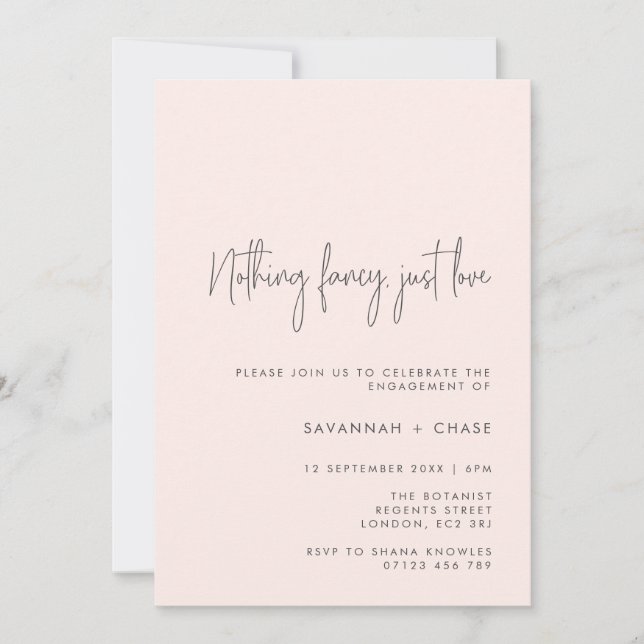 Nothing Fancy Just Love Blush Engagement Party Invitation (Front)