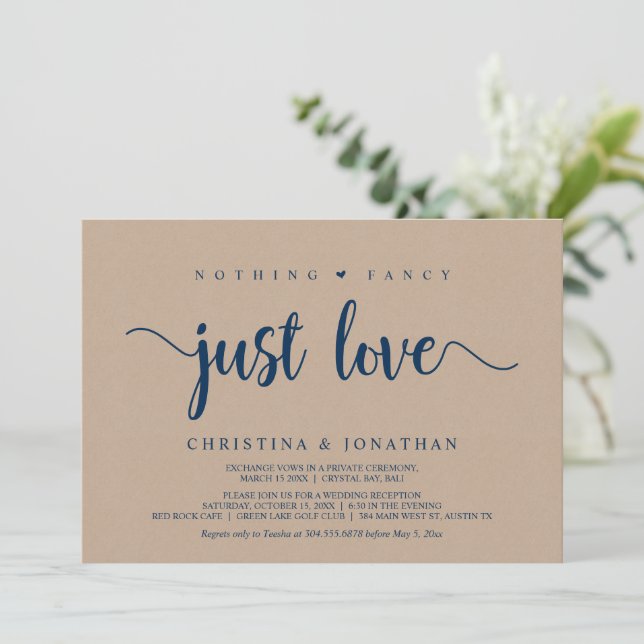 Nothing Fancy, Just Love, Brown Kraft Elopement In Invitation (Standing Front)