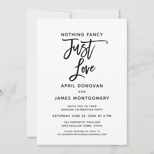 Nothing Fancy Just Love Brush Typography Invitation (Front)