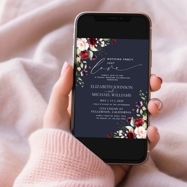 Nothing Fancy Just Love Burgundy Blush Navy Blue Invitation (Creator Uploaded)