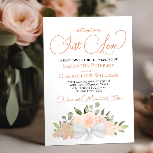 Nothing Fancy Just Love Coral Peach Floral Wedding Invitation (Creator Uploaded)