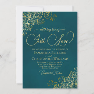 Nothing Fancy Just Love Deep Teal & Gold Wedding Invitation