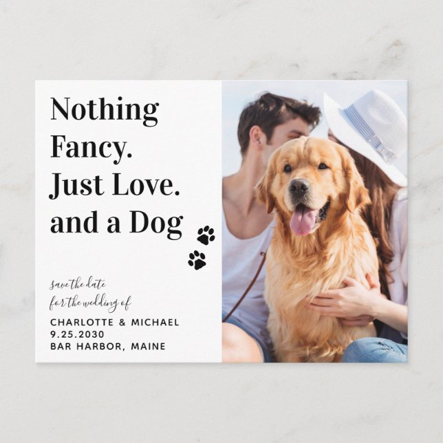 Nothing Fancy Just Love Dog Save The Date Announcement Postcard (Front)