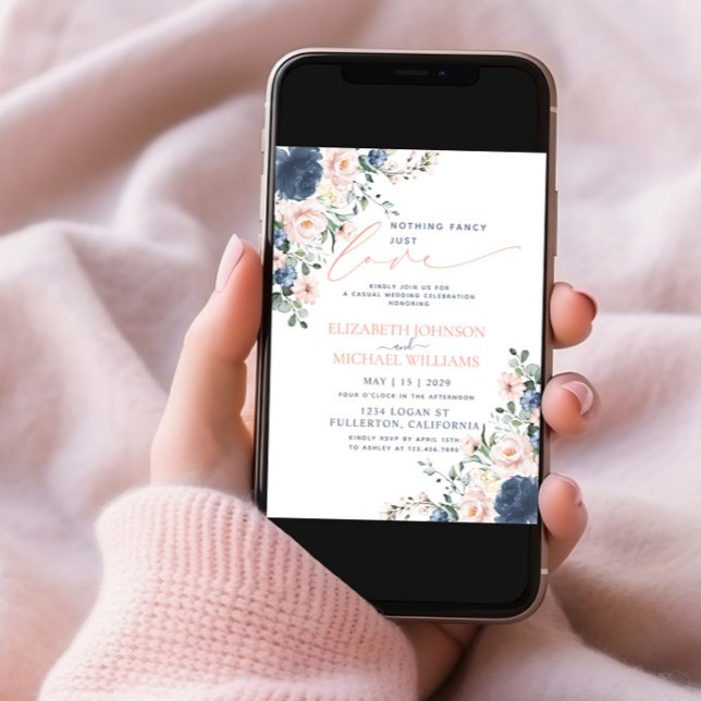 Nothing Fancy Just Love Dusty Blue Blush Wedding Invitation (Creator Uploaded)