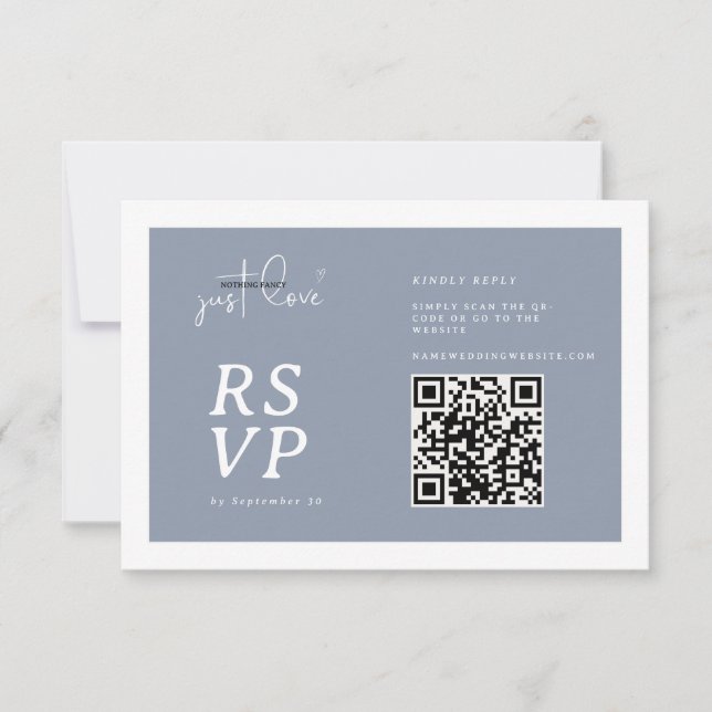 Nothing Fancy Just Love Dusty Blue QR-code RSVP  (Devant)