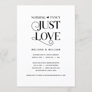 Nothing Fancy, Just Love, Elegant Black, Elopement Invitation