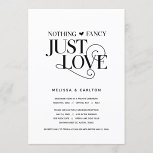 Nothing Fancy, Just Love, Elegant Black, Elopement Invitation