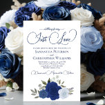 Nothing Fancy Just Love Elegant Blue Roses Wedding Invitation<br><div class="desc">This beautiful wedding invitation features a cluster of hand painted roses in shades of dusty blue, navy, and indigo, along with eucalyptus leaves and garden greenery. The heading is written in fancy script lettering and reads: Nothing Fancy, Just love. This invite is the perfect combination of modern and timeless -...</div>