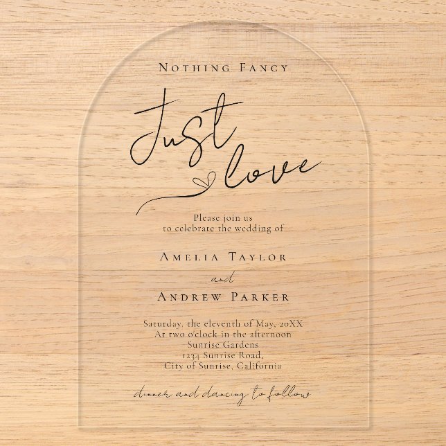 Nothing Fancy Just Love Elegant QR Code Wedding Acrylic Invitations (Front)