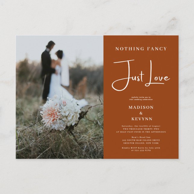 Nothing Fancy Just Love Elopement Photo Invitation Postcard (Front)