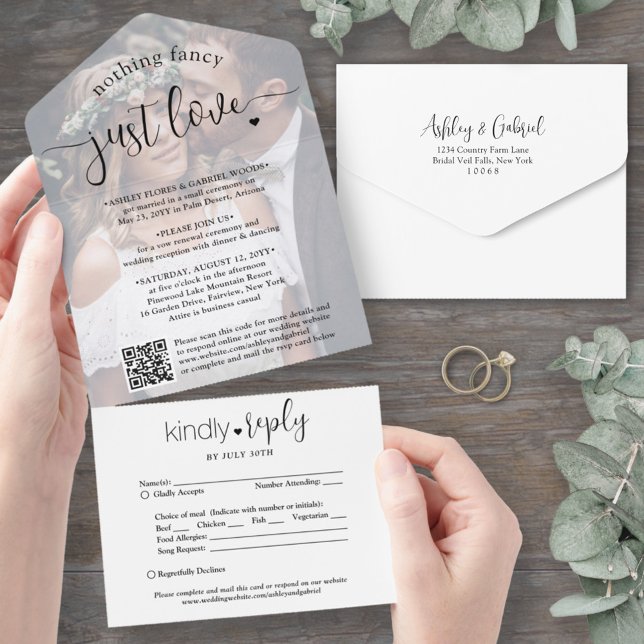 Nothing Fancy Just Love Elopement Reception Photo All In One Invitation (Creator Uploaded)