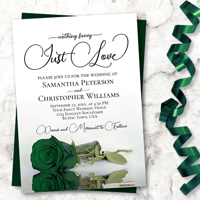 Nothing Fancy Just Love Emerald Green Rose Wedding Invitation (Creator Uploaded)