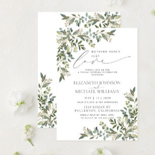 Nothing Fancy Just Love Eucalyptus Casual Wedding Invitation
