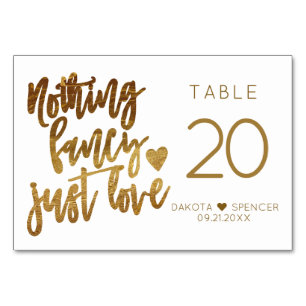 Nothing Fancy Just Love   Gold Heart Micro Wedding Table Number