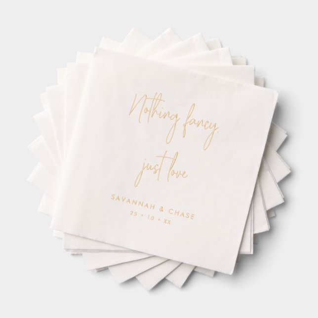 Nothing Fancy Just Love Hand Written Wedding Foil Napkins (Insitu (Stacked))