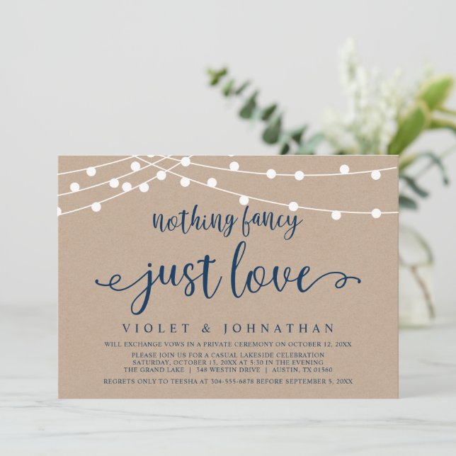Nothing Fancy, Just Love, Kraft Wedding Elopement  Invitation (Standing Front)