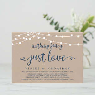 Nothing Fancy, Just Love, Kraft Wedding Elopement  Invitation