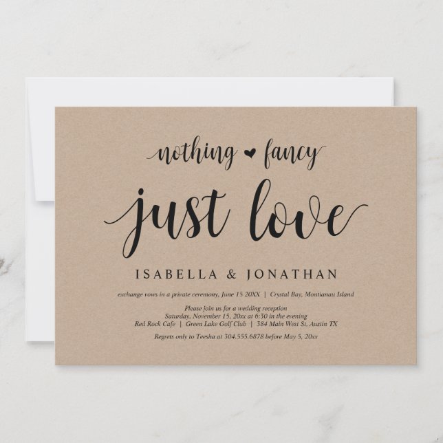 Nothing Fancy, Just Love, Kraft, Wedding Elopement Invitation (Front)