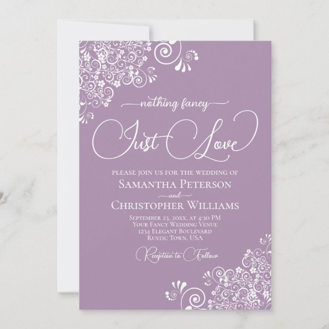 Nothing Fancy Just Love Lavender Purple Wedding Invitation (Front)