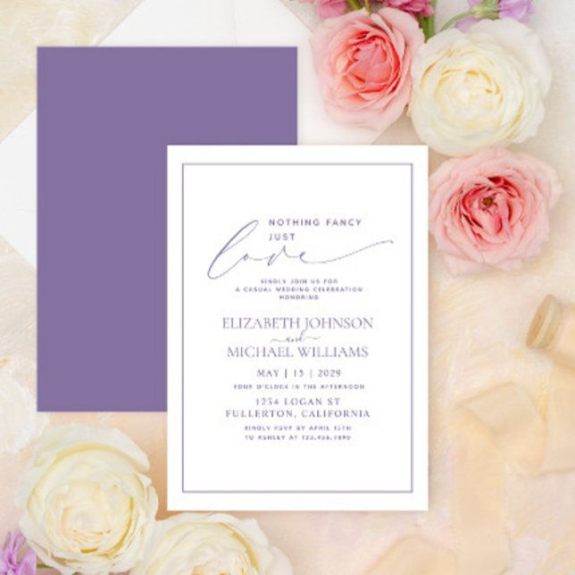 Nothing Fancy Just Love Lilac Lavender Wedding Invitation (Creator Uploaded)