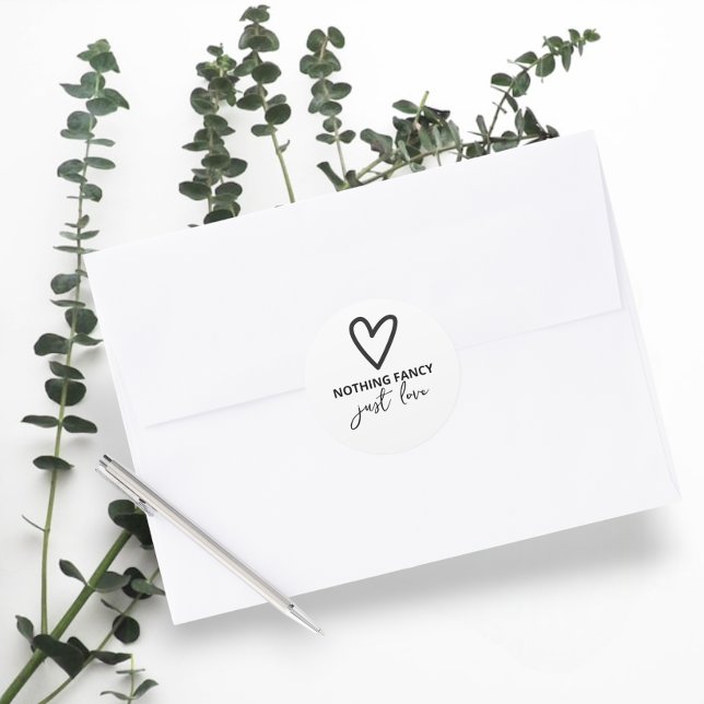 Nothing Fancy Just Love Minimalist Wedding Classic Round Sticker (Nothing Fancy Just Love Minimalist Wedding Classic Round Stickers from Ricaso. perfect envelope seal)