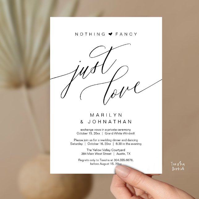 Nothing Fancy Just Love Minimalist Wedding Dinner Invitation (Nothing Fancy Just Love Modern Wedding Reception Dinner Invitation Card in Black and White)