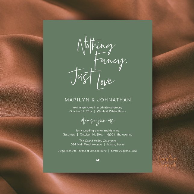 Nothing Fancy Just Love Minimalist Wedding Dinner Invitation (Nothing Fancy Just Love Minimalist Wedding Dinner Invitation Card in Sage Green)
