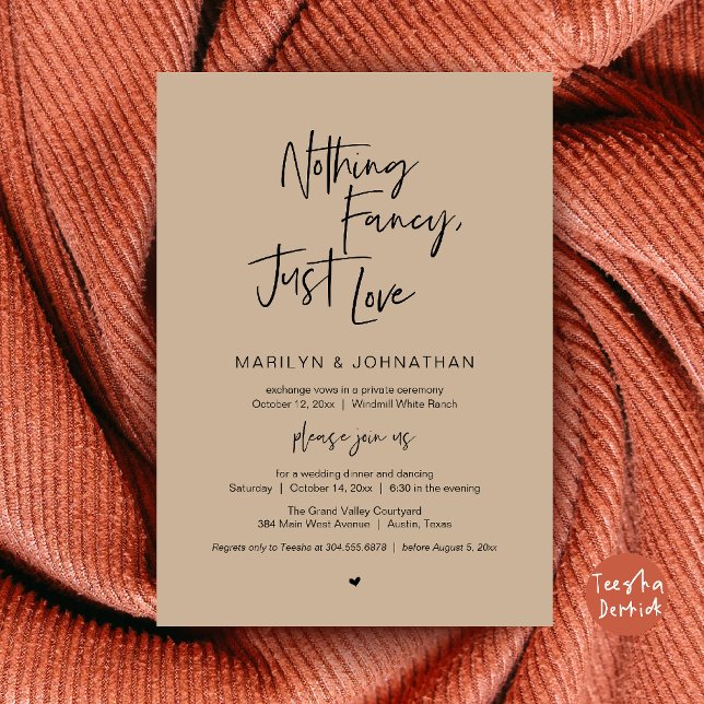 Nothing Fancy Just Love Minimalist Wedding Dinner Invitation (Nothing Fancy Just Love Minimalist Wedding Dinner Invitation Card in Brown Tan)
