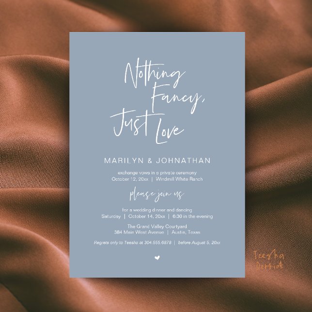Nothing Fancy Just Love Minimalist Wedding Dinner Invitation (Nothing Fancy Just Love Minimalist Wedding Dinner Invitation Card in Dusty Blue)