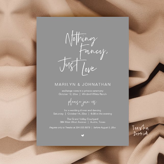 Nothing Fancy Just Love Minimalist Wedding Dinner Invitation (Nothing Fancy Just Love Minimalist Wedding Dinner Invitation Card in Chill Grey )