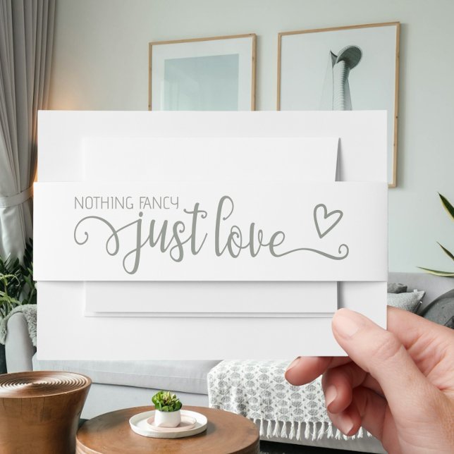 Nothing Fancy Just Love Minimalist Wedding Invitation Belly Band (Nothing Fancy Just Love Minimalist Wedding Invitation Belly Bands from Ricaso. Sage green and white)