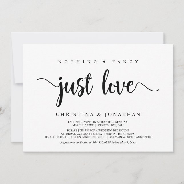 Nothing Fancy, Just Love, Modern Rustic, Elopement Invitation (Front)