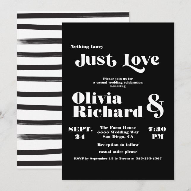 Nothing Fancy Just Love Modern Typography Wedding Invitation (Front/Back)