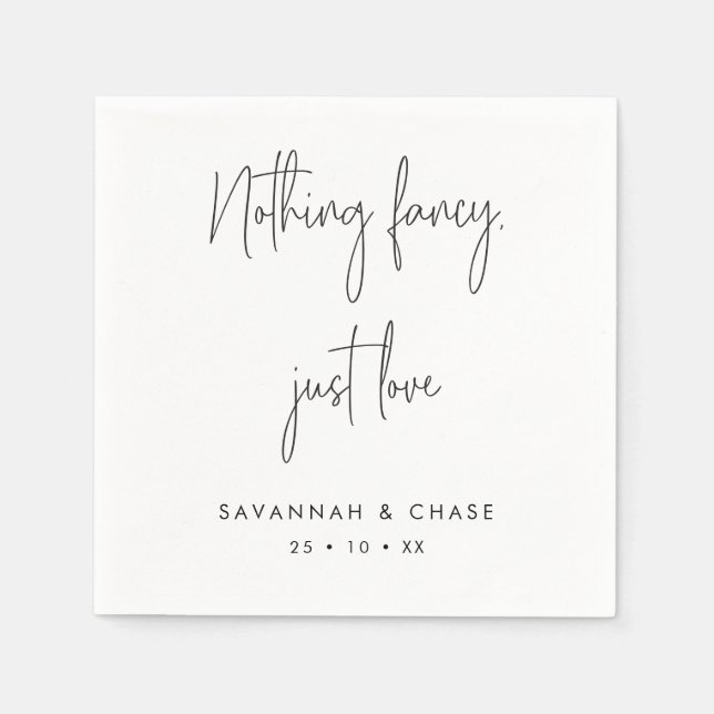Nothing Fancy Just Love Monochrome Wedding Napkin (Front)