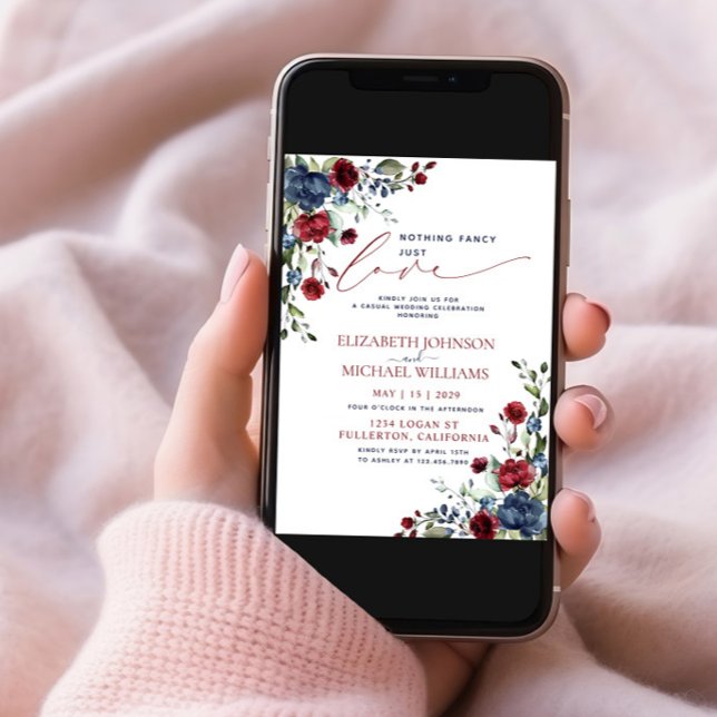 Nothing Fancy Just Love Navy Blue Burgundy Invitation (Creator Uploaded)