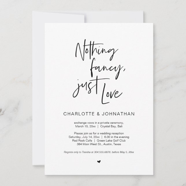 Nothing Fancy, Just Love, Navy Blue, Elopement Inv Invitation (Front)