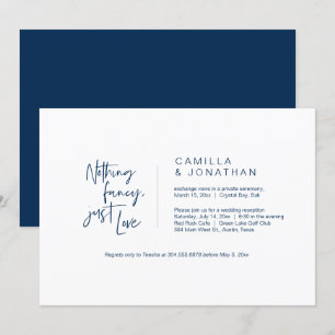 Nothing Fancy, Just Love, Navy Blue, Elopement Invitation