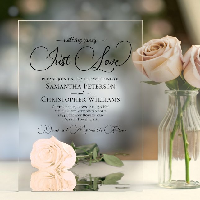 Nothing Fancy Just Love Pale Peach Rose Wedding Acrylic Invitations (Creator Uploaded)