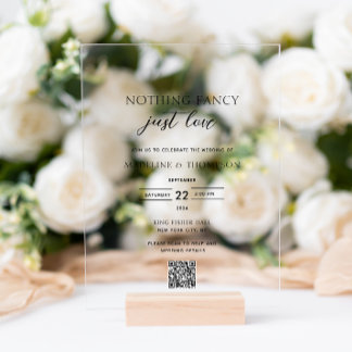 Nothing Fancy Just Love Photo Qr Code Wedding Acrylic Invitations