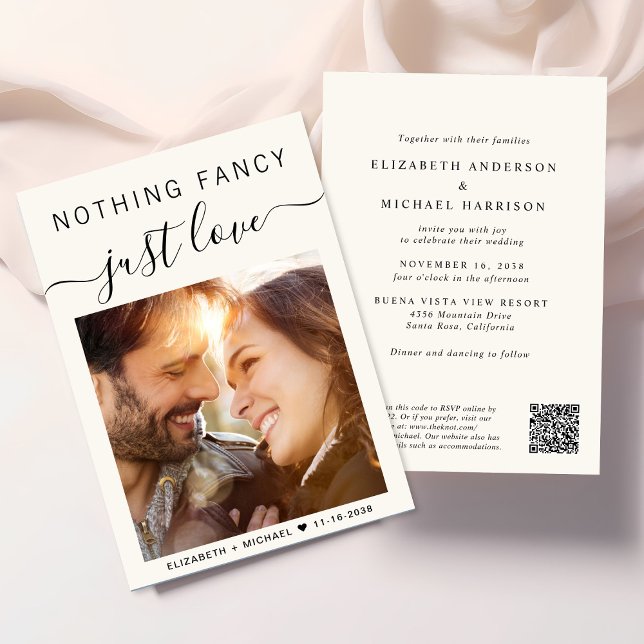 Nothing Fancy Just Love Photo QR Code Wedding Invitation (Input your wedding website address to create a QR code for guests to scan to RSVP online)