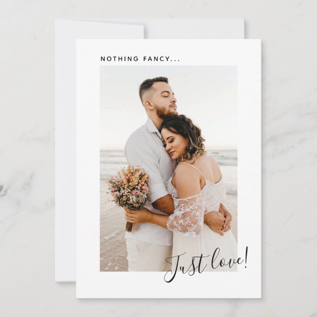 Nothing Fancy Just Love Photo Simple Elopement Announcement (Front)