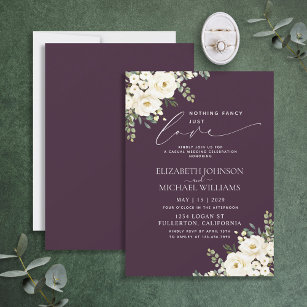 Nothing Fancy Just Love Plum Purple Floral Wedding Invitation