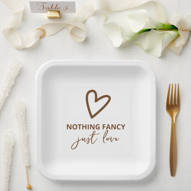 Nothing Fancy Just Love Retro 70s Wedding Paper Plate (Wedding)
