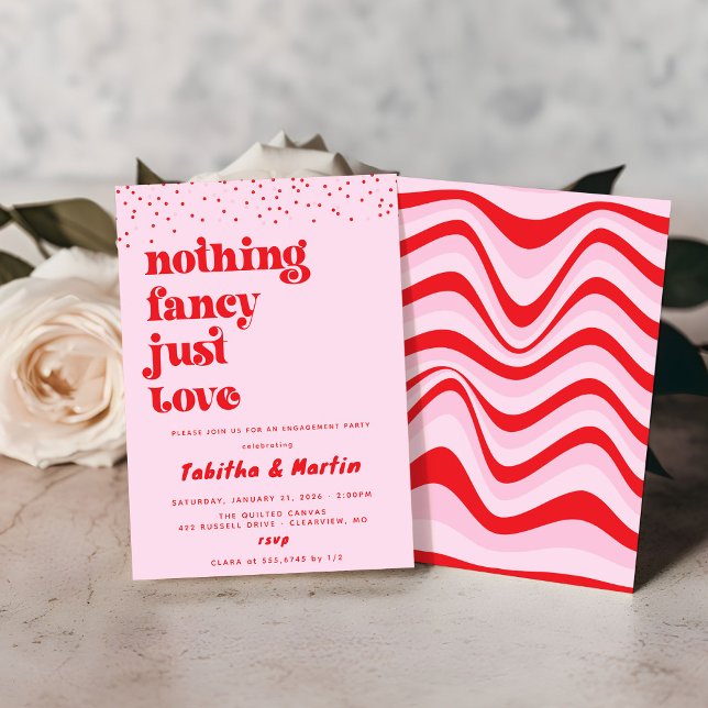 Nothing fancy just love retro engagement party invitation (Nothing fancy just love. Mock of red and pink engagement party invitations
)