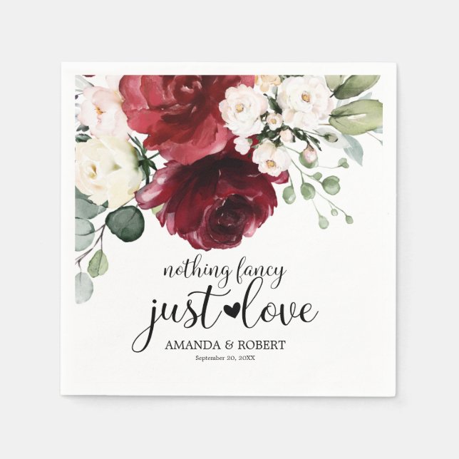 Nothing Fancy Just Love Rustic Burgundy Wedding Napkin (Front)