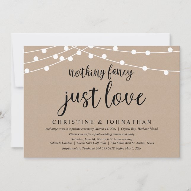 Nothing Fancy Just Love, Rustic Wedding Elopement  Invitation (Front)