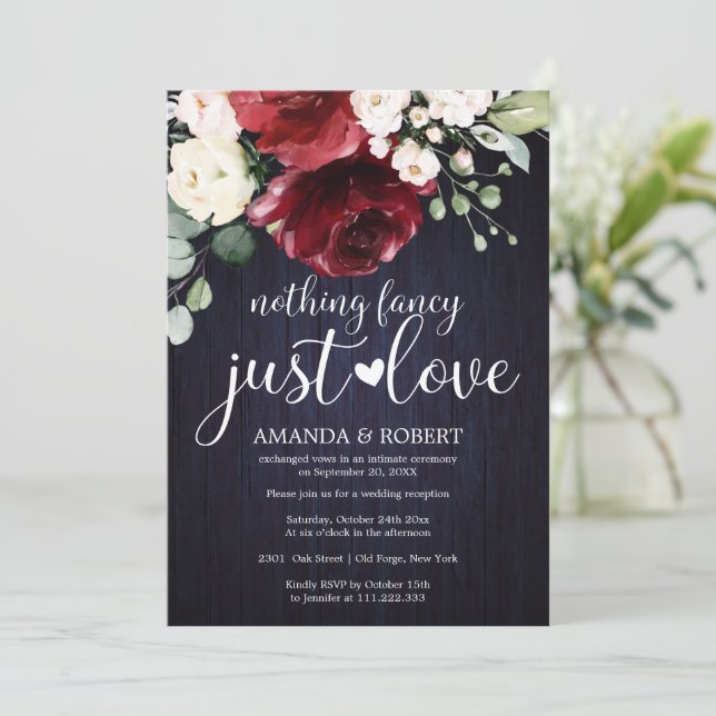 Nothing Fancy Just Love Rustic Wedding Invitations (Standing Front)