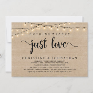 Nothing Fancy Just Love, Rustic Wedding Reception Invitation