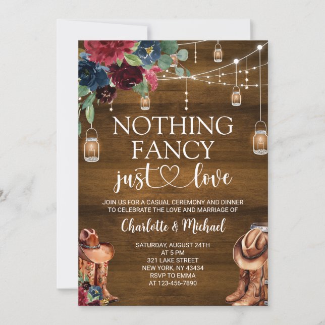 Nothing Fancy Just Love Rustic Western Wedding Invitation (Front)