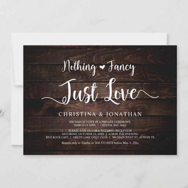 Nothing Fancy, Just Love, Rustic Wood, Elopement Invitation (Front)